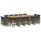 15-tlg. Garten-Essgruppe mit Kissen Grau Poly Rattan