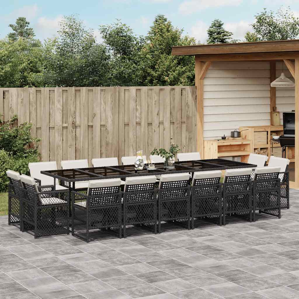 17-tlg. Garten-Essgruppe mit Kissen Schwarz Poly Rattan