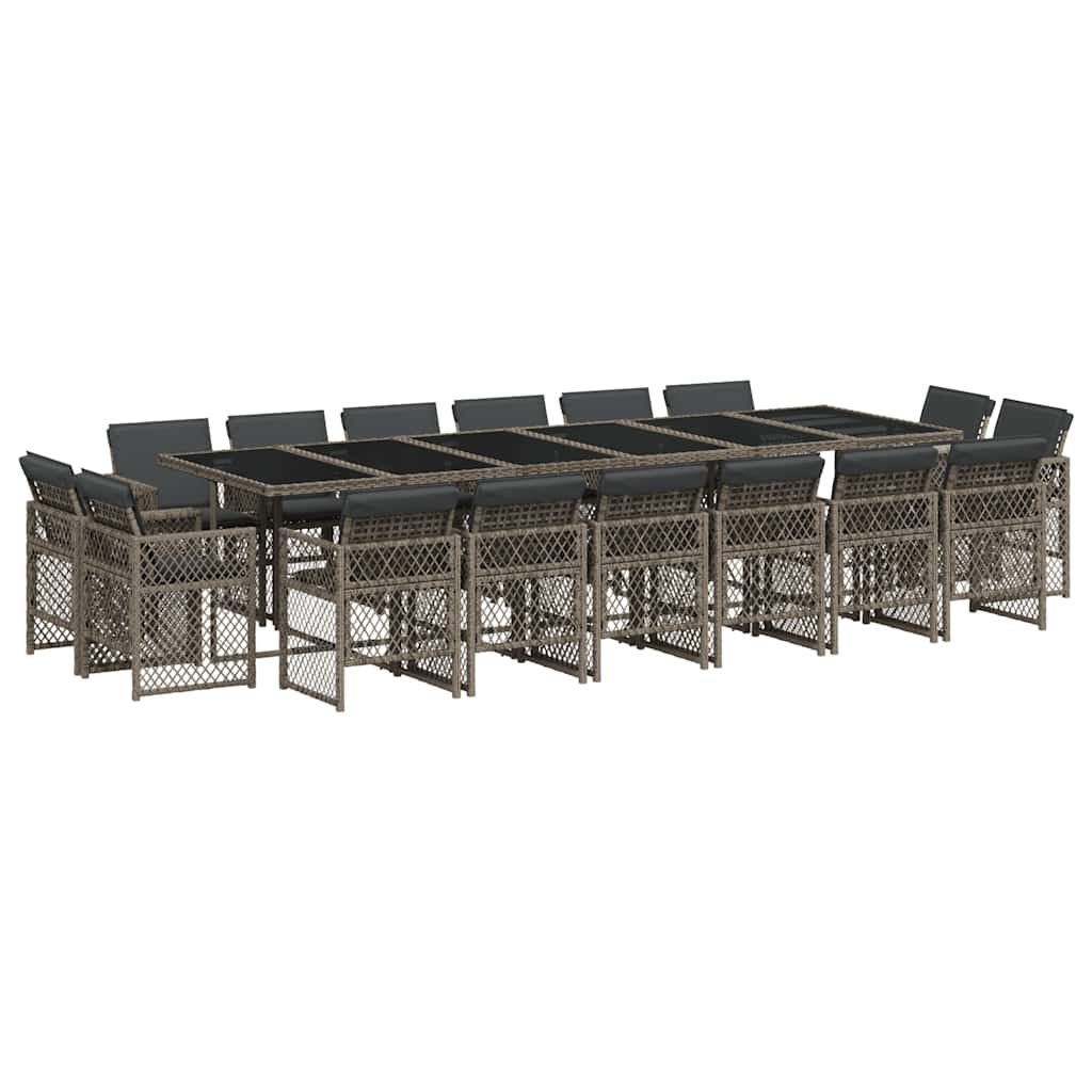 17-tlg. Garten-Essgruppe mit Kissen Grau Poly Rattan