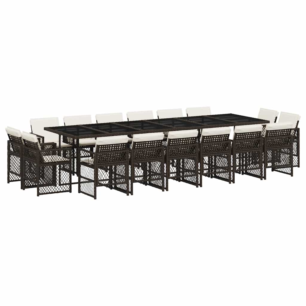 17-tlg. Garten-Essgruppe mit Kissen Braun Poly Rattan
