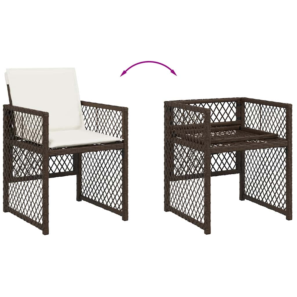 17-tlg. Garten-Essgruppe mit Kissen Braun Poly Rattan