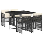5-tlg. Garten-Essgruppe mit Kissen Schwarz Poly Rattan