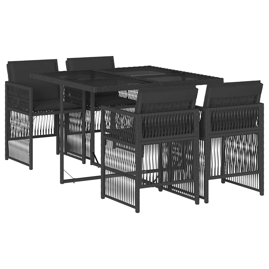 5-tlg. Garten-Essgruppe mit Kissen Schwarz Poly Rattan