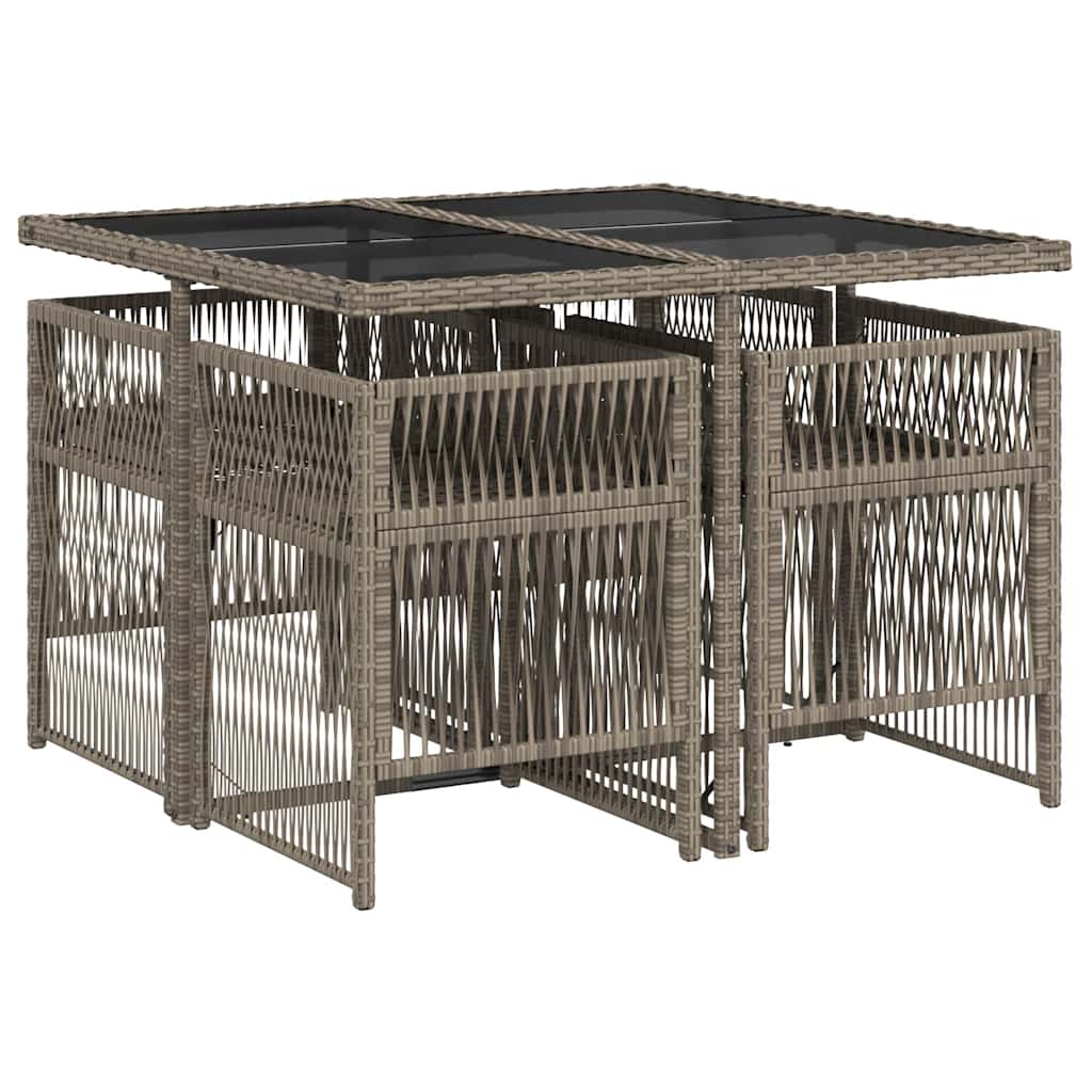 5-tlg. Garten-Essgruppe mit Kissen Grau Poly Rattan