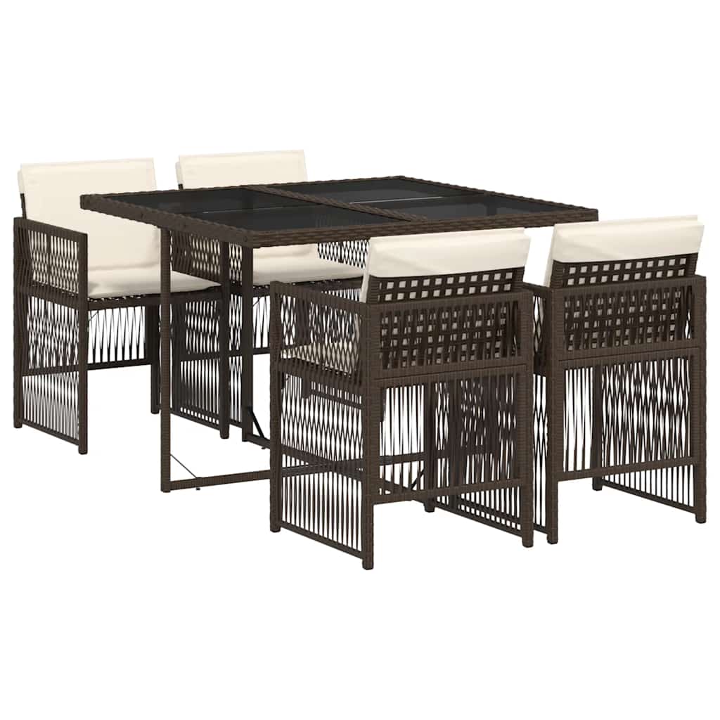 5-tlg. Garten-Essgruppe mit Kissen Braun Poly Rattan