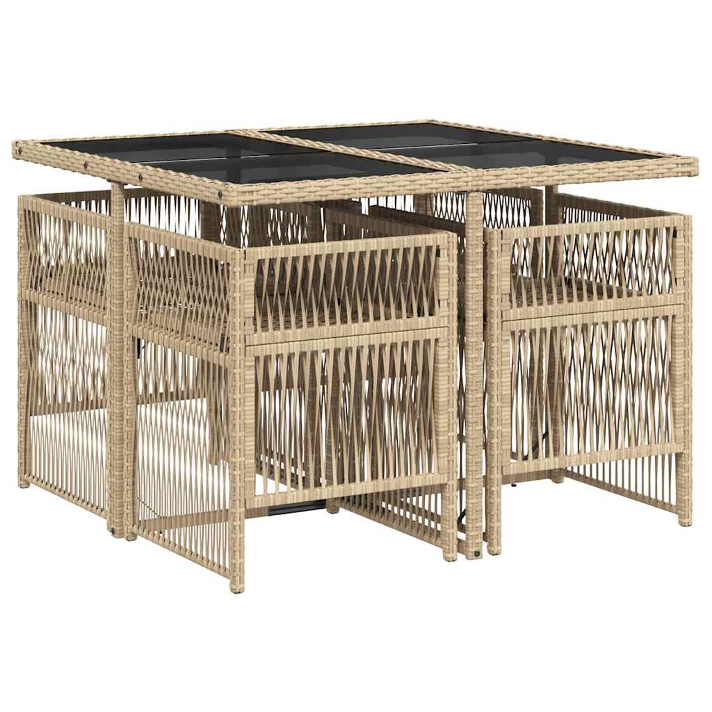 5-tlg. Garten-Essgruppe mit Kissen Beige Poly Rattan