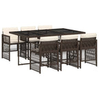 7-tlg. Garten-Essgruppe mit Kissen Braun Poly Rattan