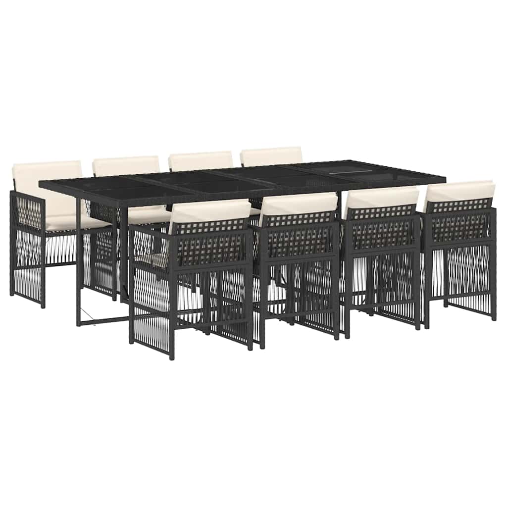 9-tlg. Garten-Essgruppe mit Kissen Schwarz Poly Rattan
