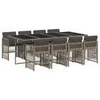 9-tlg. Garten-Essgruppe mit Kissen Grau Poly Rattan