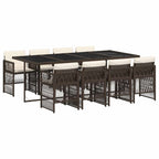 9-tlg. Garten-Essgruppe mit Kissen Braun Poly Rattan