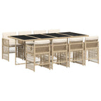 9-tlg. Garten-Essgruppe mit Kissen Beige Poly Rattan