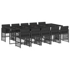 11-tlg. Garten-Essgruppe mit Kissen Schwarz Poly Rattan
