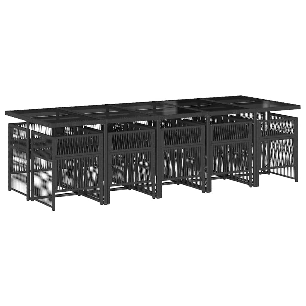 11-tlg. Garten-Essgruppe mit Kissen Schwarz Poly Rattan