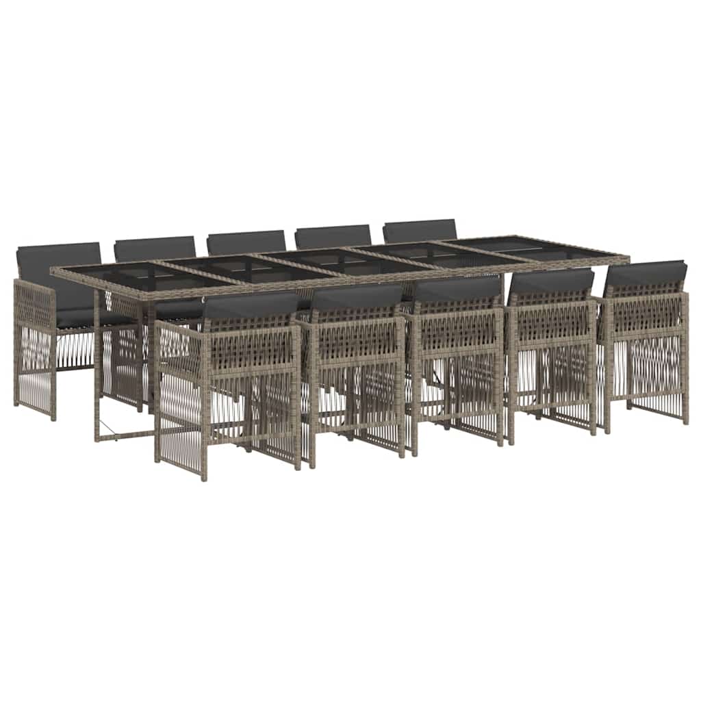 11-tlg. Garten-Essgruppe mit Kissen Grau Poly Rattan