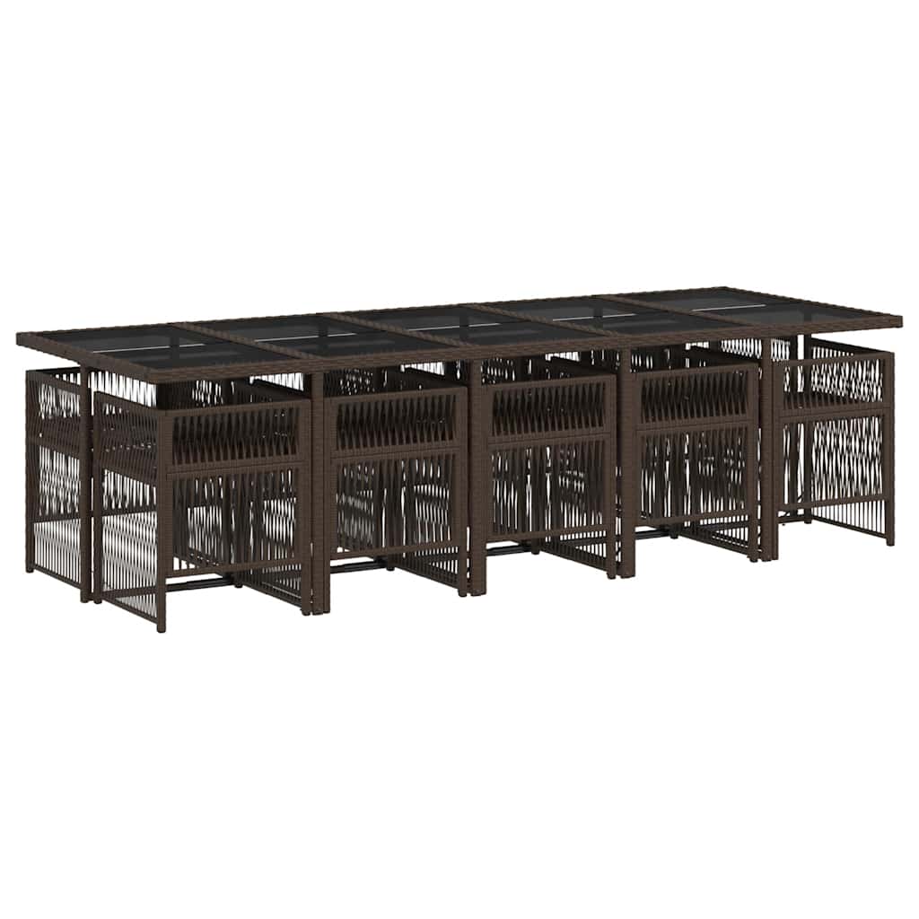 11-tlg. Garten-Essgruppe mit Kissen Braun Poly Rattan