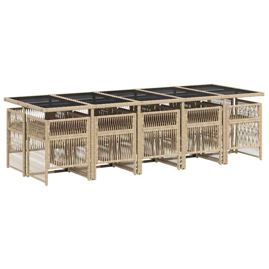 11-tlg. Garten-Essgruppe mit Kissen Beige Poly Rattan