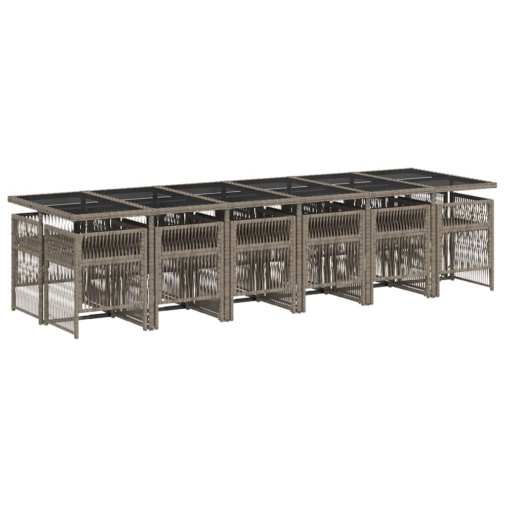 13-tlg. Garten-Essgruppe mit Kissen Grau Poly Rattan
