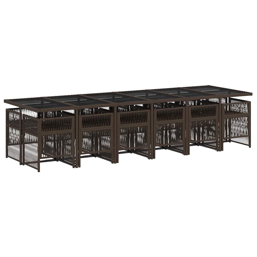 13-tlg. Garten-Essgruppe mit Kissen Braun Poly Rattan
