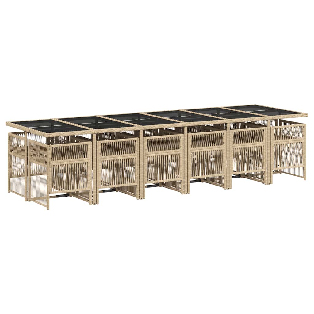 13-tlg. Garten-Essgruppe mit Kissen Beige Poly Rattan