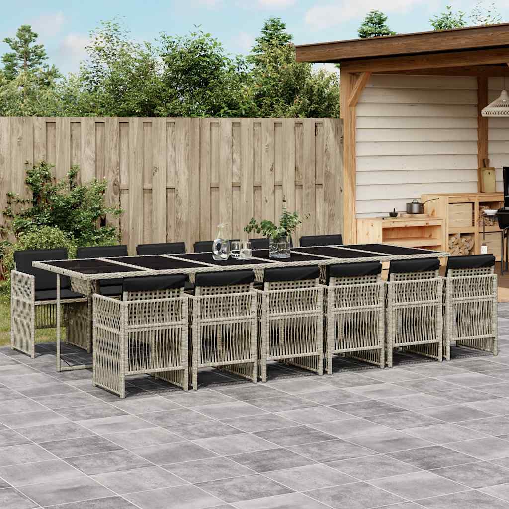 13-tlg. Garten-Essgruppe mit Kissen Hellgrau Poly Rattan