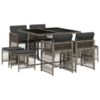 9-tlg. Garten-Essgruppe mit Kissen Grau Poly Rattan