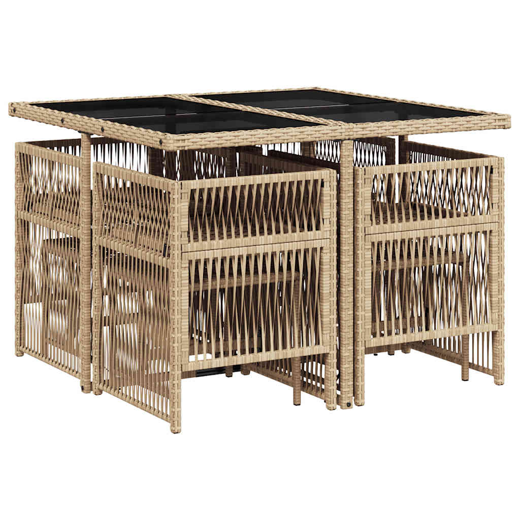9-tlg. Garten-Essgruppe mit Kissen Beige Poly Rattan