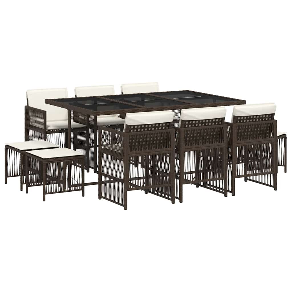 11-tlg. Garten-Essgruppe mit Kissen Braun Poly Rattan