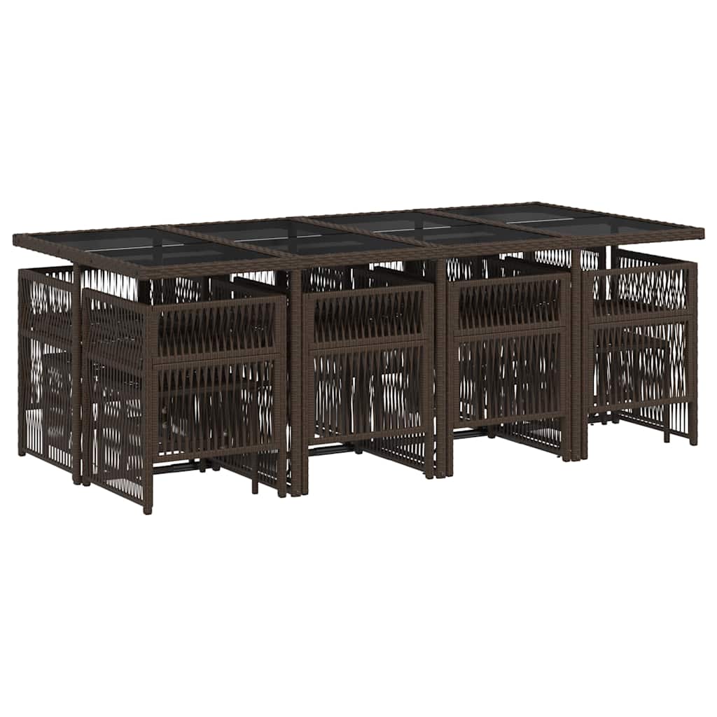 13-tlg. Garten-Essgruppe mit Kissen Braun Poly Rattan