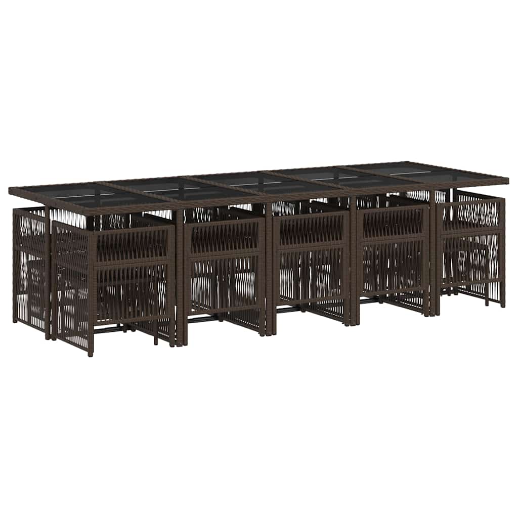 15-tlg. Garten-Essgruppe mit Kissen Braun Poly Rattan