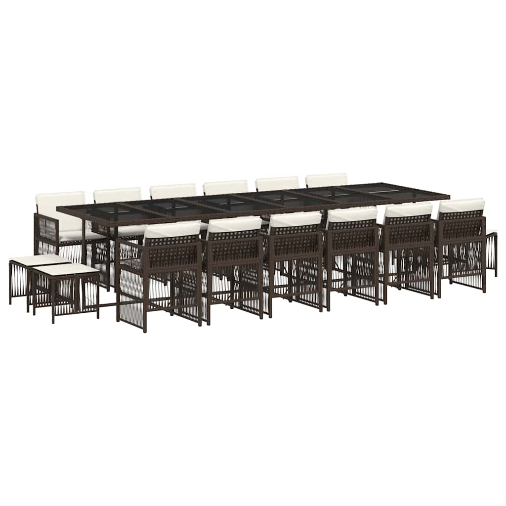 17-tlg. Garten-Essgruppe mit Kissen Braun Poly Rattan