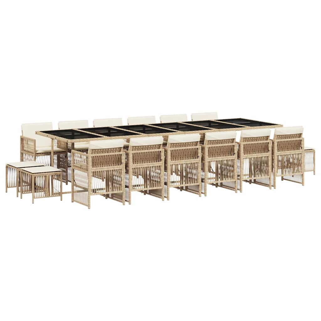 17-tlg. Garten-Essgruppe mit Kissen Beige Poly Rattan
