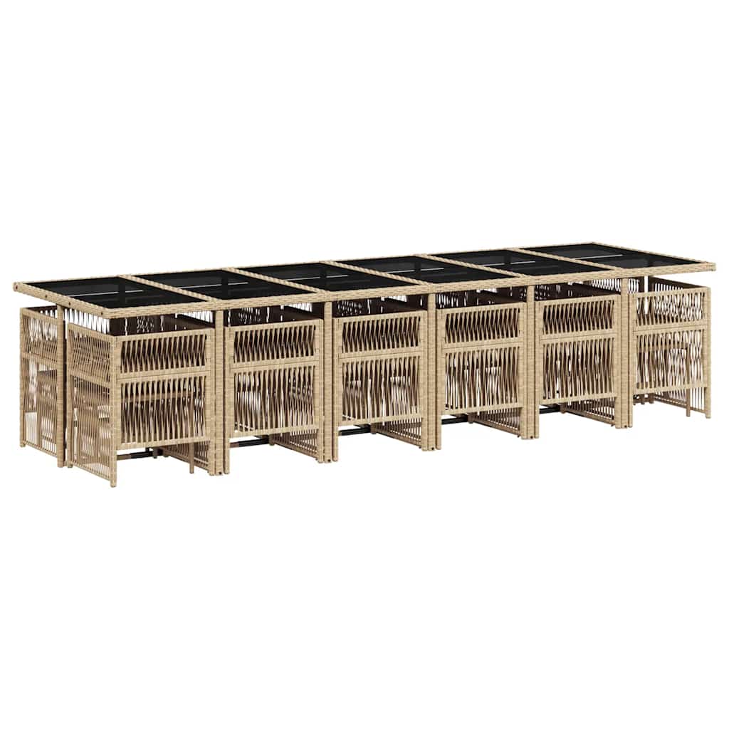 17-tlg. Garten-Essgruppe mit Kissen Beige Poly Rattan