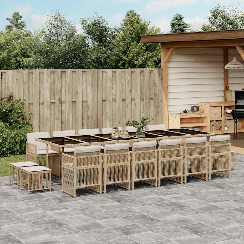 17-tlg. Garten-Essgruppe mit Kissen Beige Poly Rattan