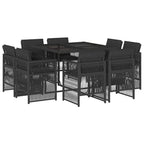 9-tlg. Garten-Essgruppe mit Kissen Schwarz Poly Rattan