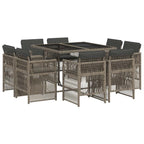 9-tlg. Garten-Essgruppe mit Kissen Grau Poly Rattan