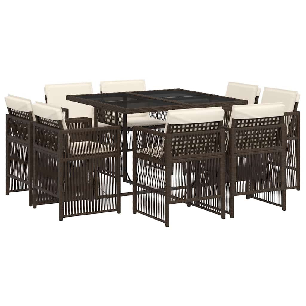 9-tlg. Garten-Essgruppe mit Kissen Braun Poly Rattan