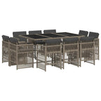 11-tlg. Garten-Essgruppe mit Kissen Grau Poly Rattan