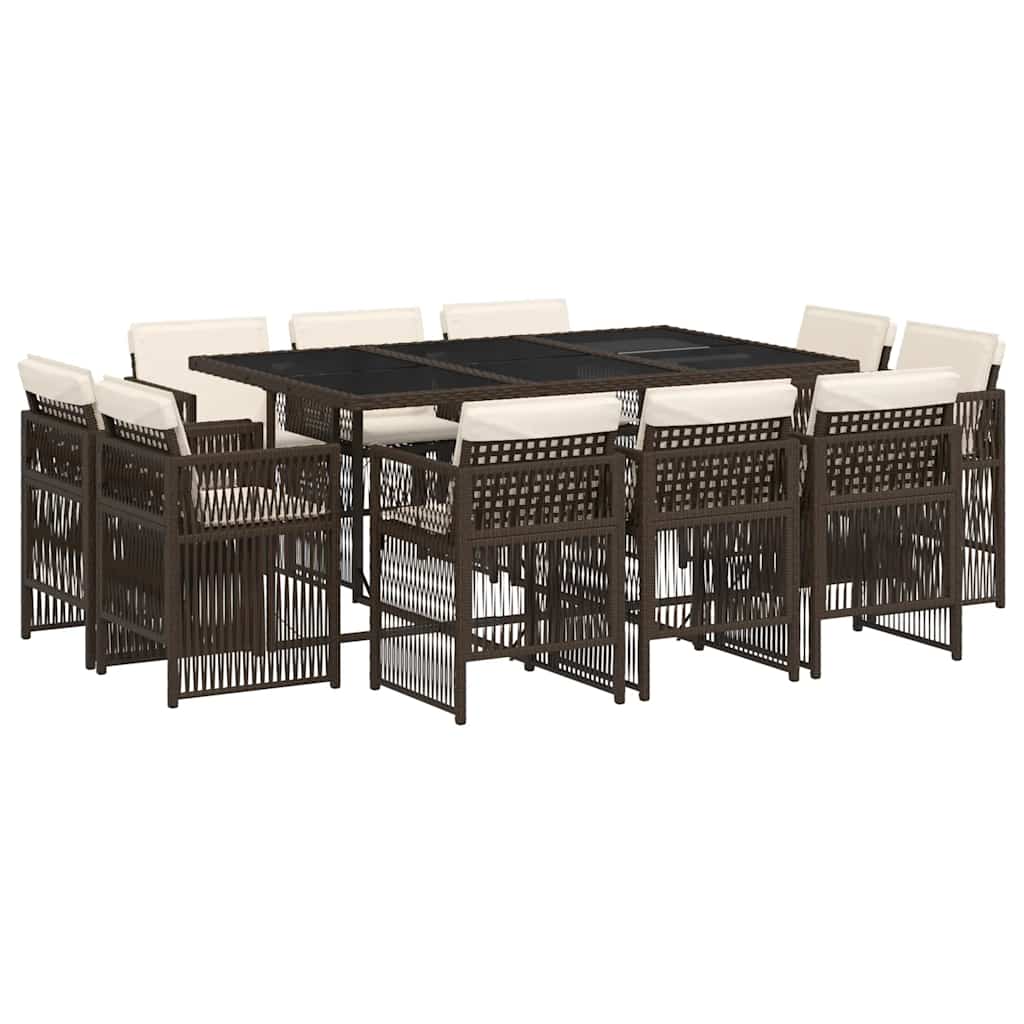 11-tlg. Garten-Essgruppe mit Kissen Braun Poly Rattan