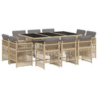 11-tlg. Garten-Essgruppe mit Kissen Beigemischung Poly Rattan