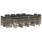 13-tlg. Garten-Essgruppe mit Kissen Grau Poly Rattan