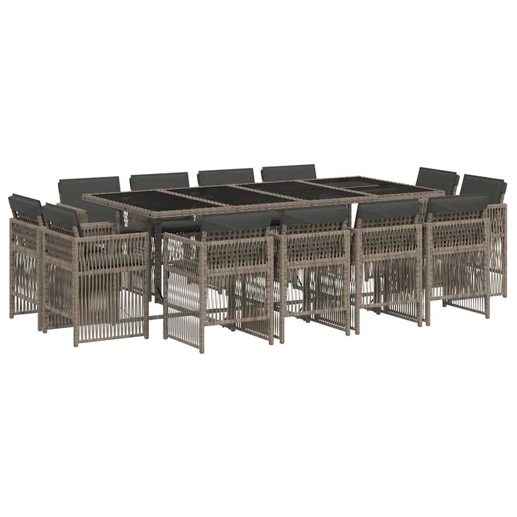 13-tlg. Garten-Essgruppe mit Kissen Grau Poly Rattan