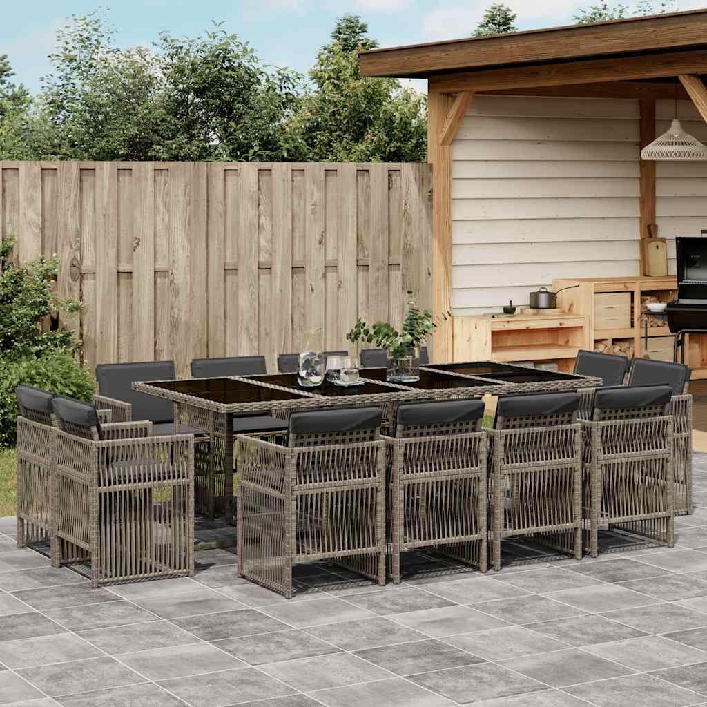13-tlg. Garten-Essgruppe mit Kissen Grau Poly Rattan
