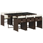 7-tlg. Garten-Essgruppe mit Kissen Braun Poly Rattan