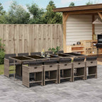 11-tlg. Garten-Essgruppe mit Kissen Grau Poly Rattan