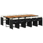 11-tlg. Garten-Essgruppe mit Kissen Schwarz Poly Rattan