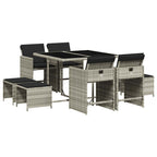 9-tlg. Garten-Essgruppe mit Kissen Hellgrau Poly Rattan