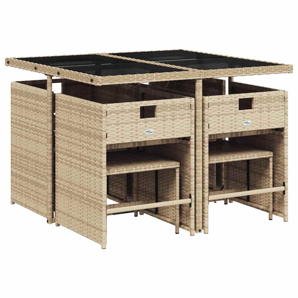 9-tlg. Garten-Essgruppe mit Kissen Beigemischung Poly Rattan