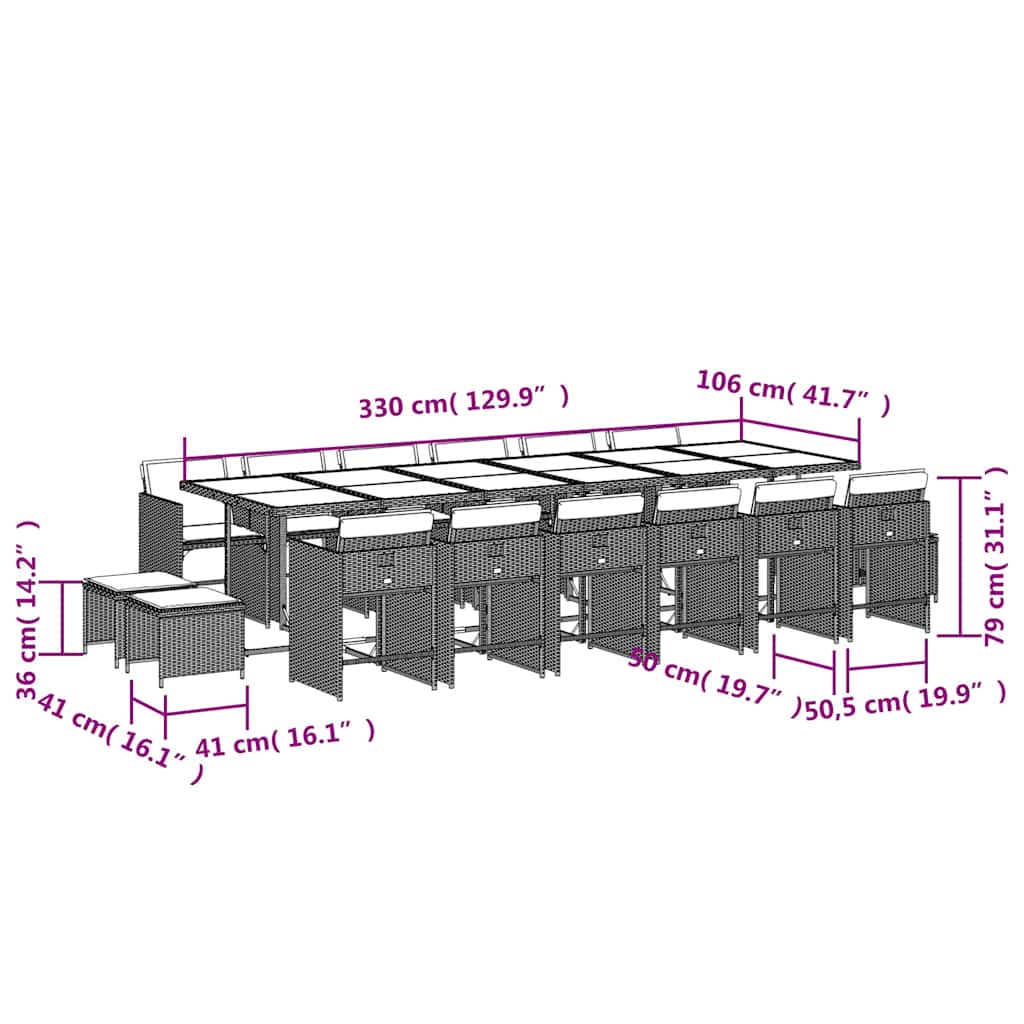 17-tlg. Garten-Essgruppe mit Kissen Schwarz Poly Rattan