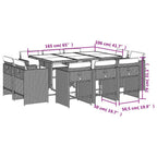 11-tlg. Garten-Essgruppe mit Kissen Grau Poly Rattan