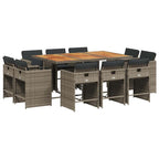 11-tlg. Garten-Essgruppe mit Kissen Grau Poly Rattan